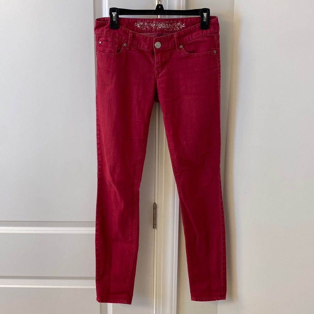 Red low rise Express jeans